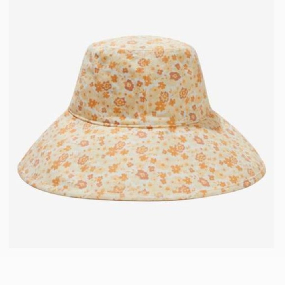 Lack Of Color Floral Wide Brim Bucket Hat in Cream and Orange